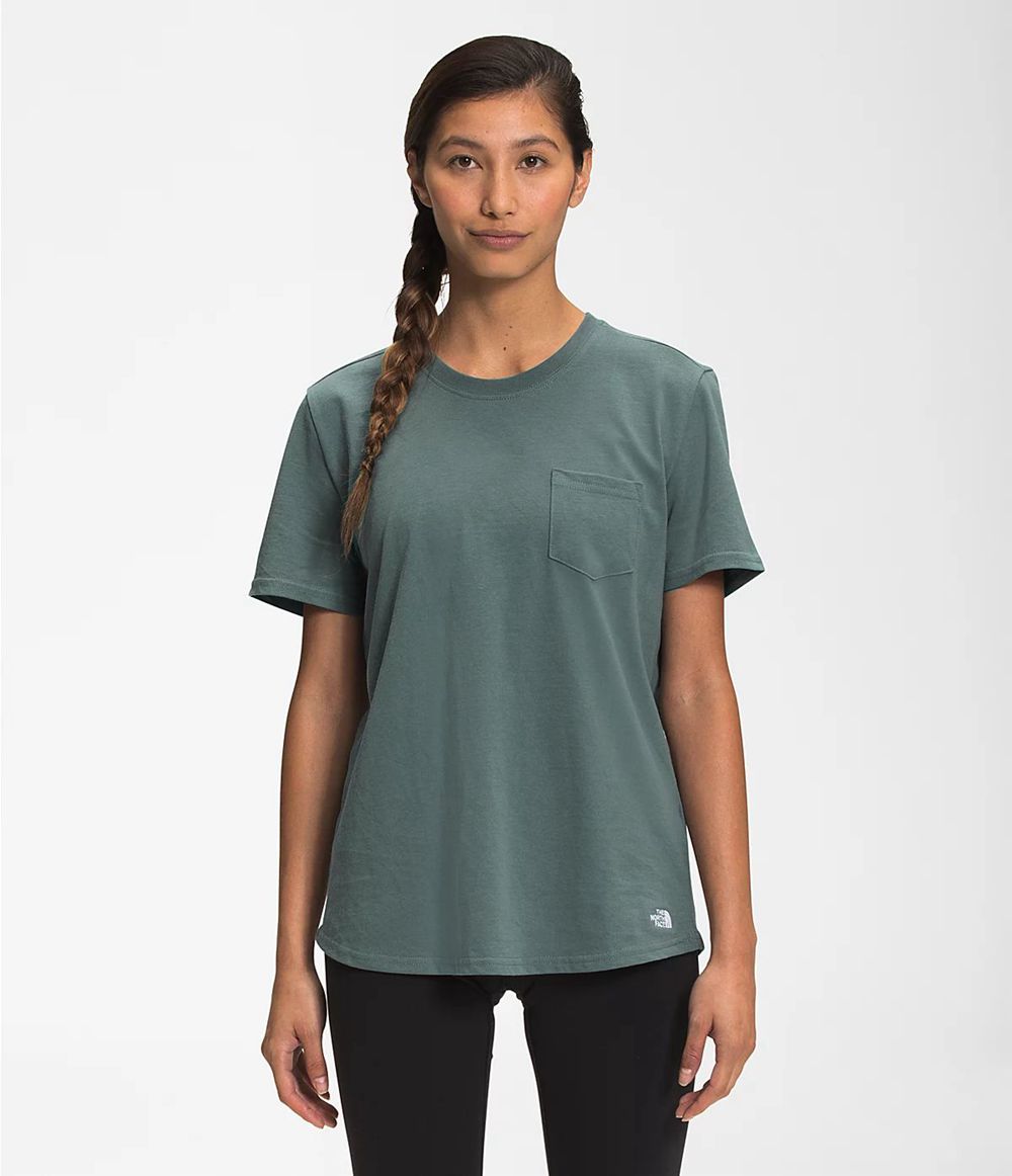 The North Face Kurzer Ärmel Woodmont Pocket T-Shirts Damen - Grün CH-333EIYE